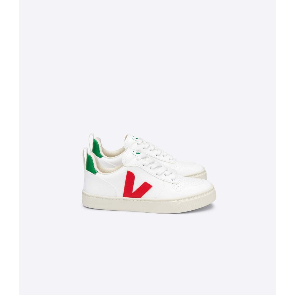 Veja V-10 LACES CWL Tenisky Detske White/Green/Red | SK 865YXF